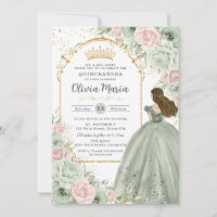 Salie Groen Blush Roze Bloemen Prinses Quinceañera