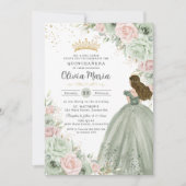 Salie Groen Blush Roze Bloemen Prinses Quinceañera Kaart (Voorkant)