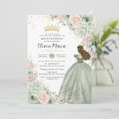 Salie Groen Blush Roze Bloemen Prinses Quinceañera Kaart (Staand voorkant)