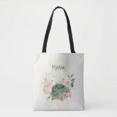 Salie groen blush roze bloemen tote bag (Voorkant)
