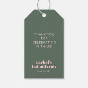 Salie Groen Blush Roze Moderne Bat Mitzvah Cadeaulabel