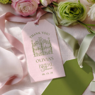 Salie Groen & Blush Trouw Bruiloftsfeest Cadeaulabel