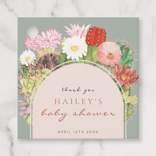 salie Groen Boho Bloom Cactus Baby shower Bedankjes Labels (Voorkant)