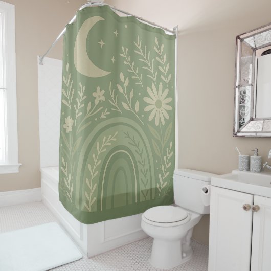 Salie Groen Boho Douchegordijn (In situ)