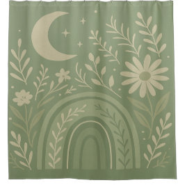 Salie Groen Boho Douchegordijn