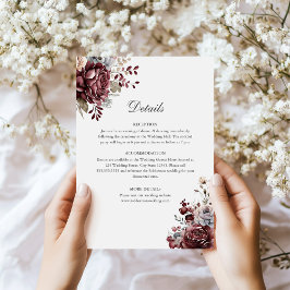 Salie Groen & Bordeaux Bloemige Trouwdetails Kaart