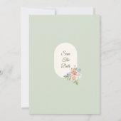 Salie groen & boter geel bloem bruiloft kaart (Achterkant)