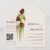 Salie Groen & Burgundy Bloemencode QR Code Boog Br Kaart (Voorkant / Achterkant)