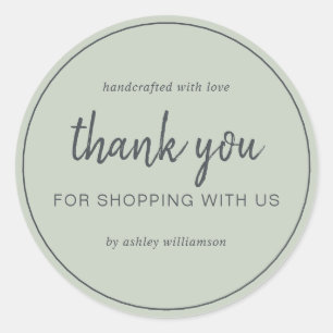 Salie Groen Chic Script Bedankt voor uw aankoop Ronde Sticker