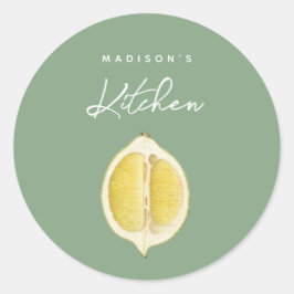 Salie Groen & Citroen Script Koken Aangepaste Naam Ronde Sticker