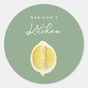Salie Groen & Citroen Script Koken Aangepaste Naam Ronde Sticker