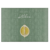 Salie Groen & Citroen Script Koken Aangepaste Naam Snijplank (Voorkant)