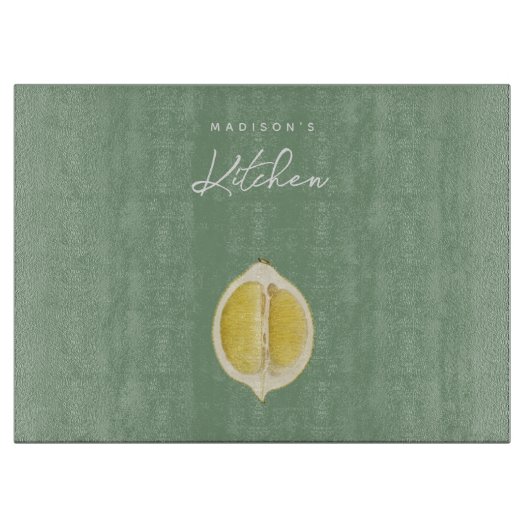 Salie groen & citroen script kook aangepaste naam  snijplank (Voorkant)