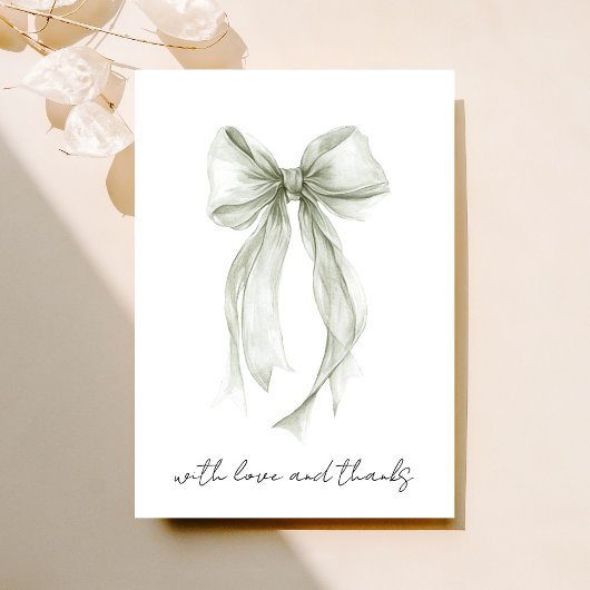 Salie Groen Coquette Strik Waterverf Bruidsdiner Bedankkaart