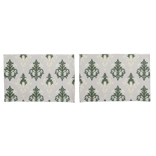 Salie groen & Crème Damast Kussensloop (Voorkant-Set)