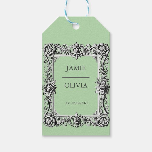 salie groen Custom Victoriaans Scroll Lijst – brui Cadeaulabel (Voorkant)