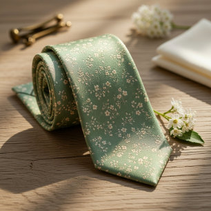 Salie Groen Ditsy Bloemen Stropdas