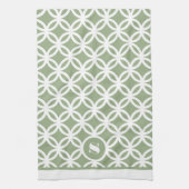 Salie groen eigentijds patroon monogram  theedoek (Verticaal)