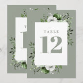 Salie Groen Elegant Land Bloemen Tafel Nummer Kaart (Voorkant / Achterkant)