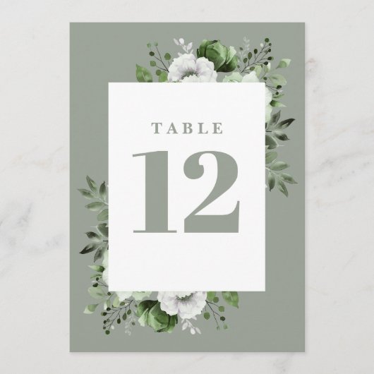 Salie Groen Elegant Land Bloemen Tafel Nummer Kaart (Voorkant)