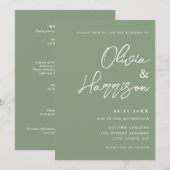 Salie Groen Elegante Script All In One Trouwen Kaart (Voorkant / Achterkant)