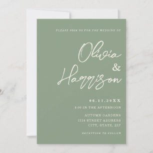 Salie Groen Elegante Script All In One Trouwen Kaart