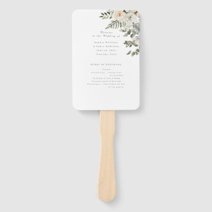 Salie Groen–Elegante Witte Bloemige Botanische bru Handwaaier