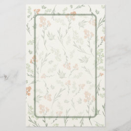 Salie groen en abrikoos wilde bloem waterverf briefpapier