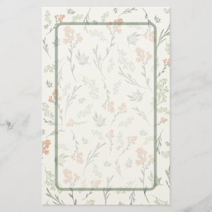 Salie groen en abrikoos wilde bloem waterverf briefpapier