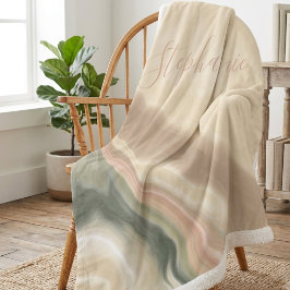 Salie Groen en Beige Abstracte Waterverf Naam Sherpa Deken