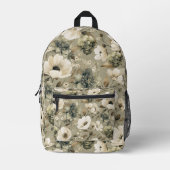 Salie Groen en Cream Bloemen Bedrukte Rugzak (Voorkant)