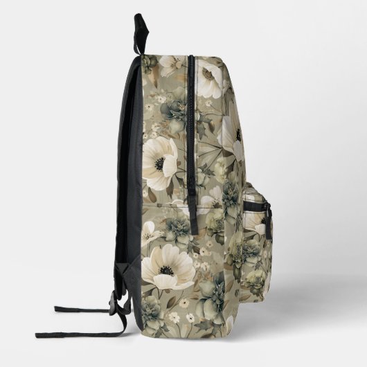 Salie Groen en Cream Bloemen Bedrukte Rugzak (Links)
