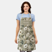 Salie Groen en Cream Bloemen Schort (Gedragen)