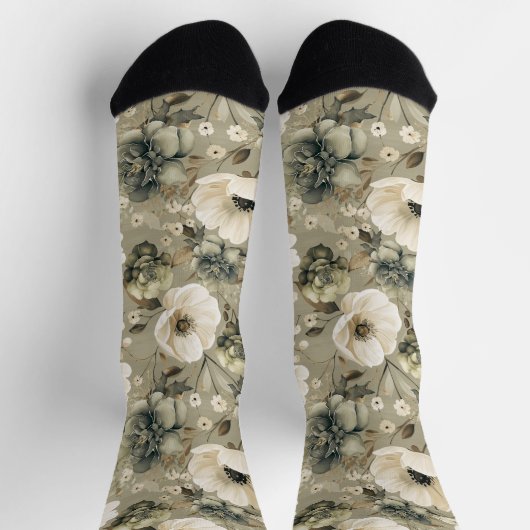 Salie Groen en Cream Bloemen Sokken (Top)