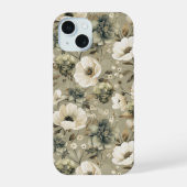 Salie groen en crème bloem iPhone 15 case (Achterkant)
