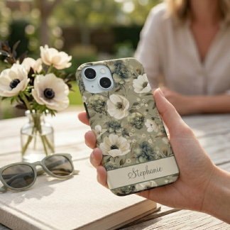 Salie groen en crème bloemstuk Persoonlijk iPhone 15 Case