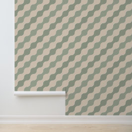 Salie Groen en Crème Stromende Golf Luxe Geometris Behang