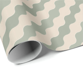 Salie Groen en Crème Stromende Golf Luxe Geometris Cadeaupapier