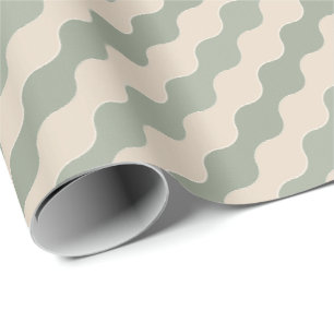 Salie Groen en Crème Stromende Golf Luxe Geometris Cadeaupapier