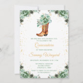 Salie Groen en Goud Bloemen Cowboy Boot Quinceañer Kaart (Voorkant)