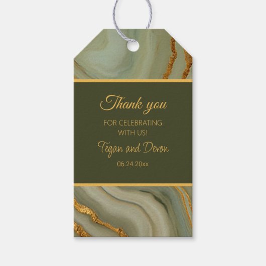 Salie Groen En Goud Marmer Cadeaulabel (Voorkant)