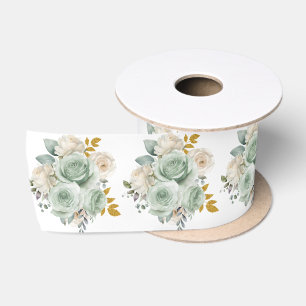 Salie groen en gouden elegante bloemen satijnen lint