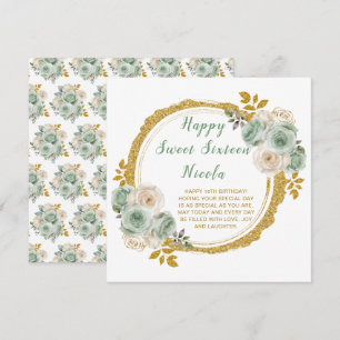Salie Groen en Gouden Elegante Bloemen Sweet Sixte Kaart