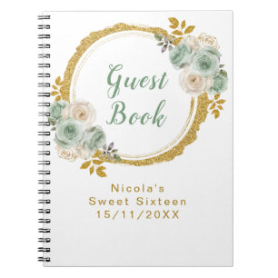 Salie Groen en Gouden Elegante Bloemen Sweet Sixte Notitieboek