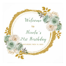 Salie groen en gouden elegante bloemen verjaardags