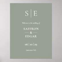 Salie groen en gouden monogram huwelijks welkomstb