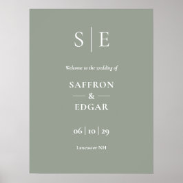 Salie groen en gouden monogram huwelijks welkomstb poster