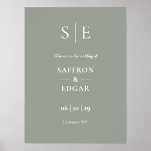 Salie groen en gouden monogram huwelijks welkomstb poster