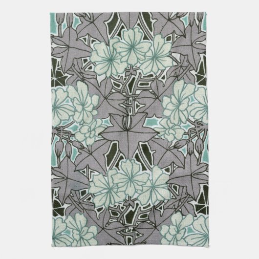 Salie groen en grijs gebladerte art nouveau floral theedoek (Verticaal)