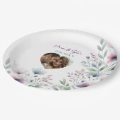 Salie groen en pruim paarse botanische bruiloft papieren bordje (Gekanteld)